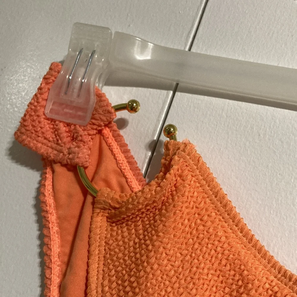 NASTY GAL Crinkle Sexy Cut Ring One Shoulder Bikini Orange Women Size 12
